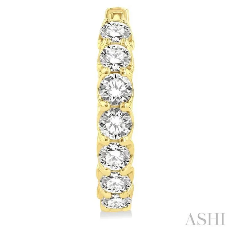 4 ctw Interior and Exterior Embellishment Round Cut Diamond Fashion Hoop Earring in 14K Yellow Gold