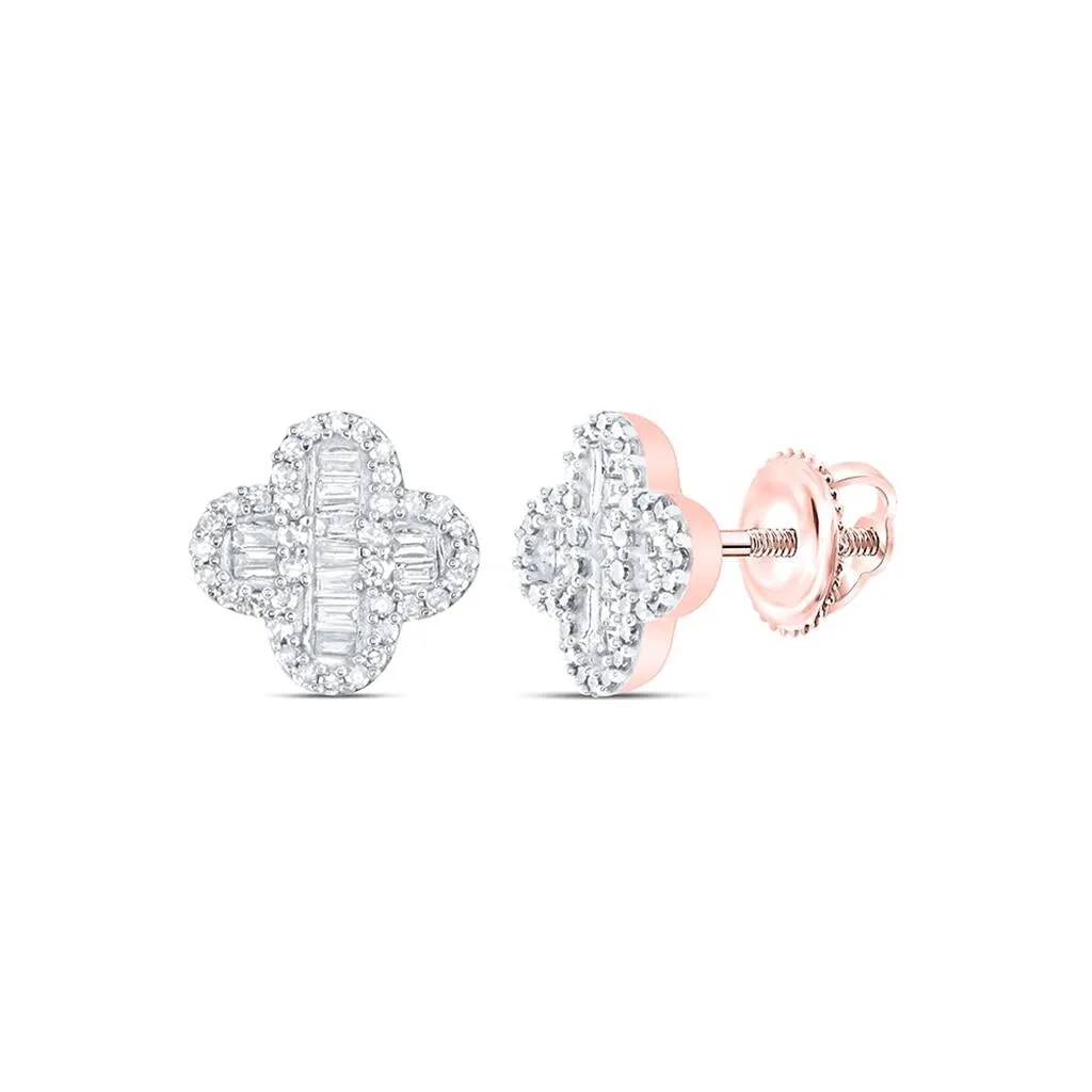 4 Leaf Clover Baguette Diamond Earrings .37cttw 10K Gold