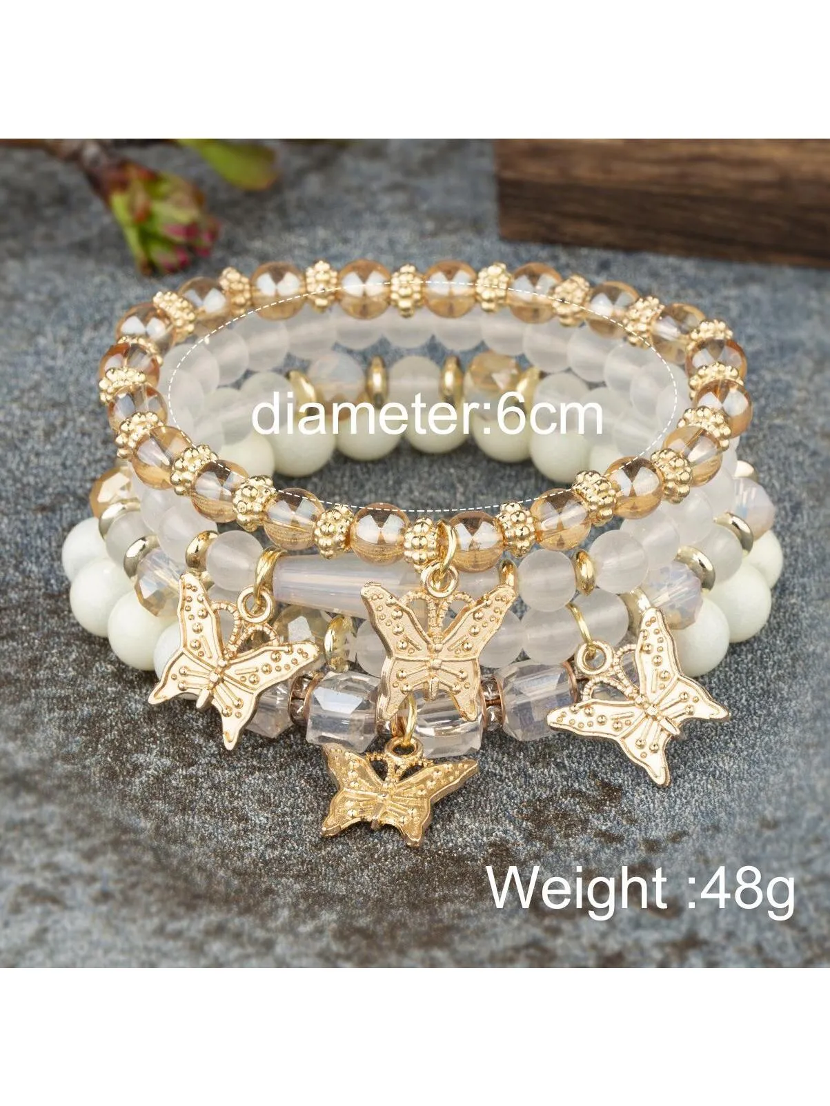 4pcs/set Butterfly Charm White Beaded Bracelet Creative Jewelry for Women