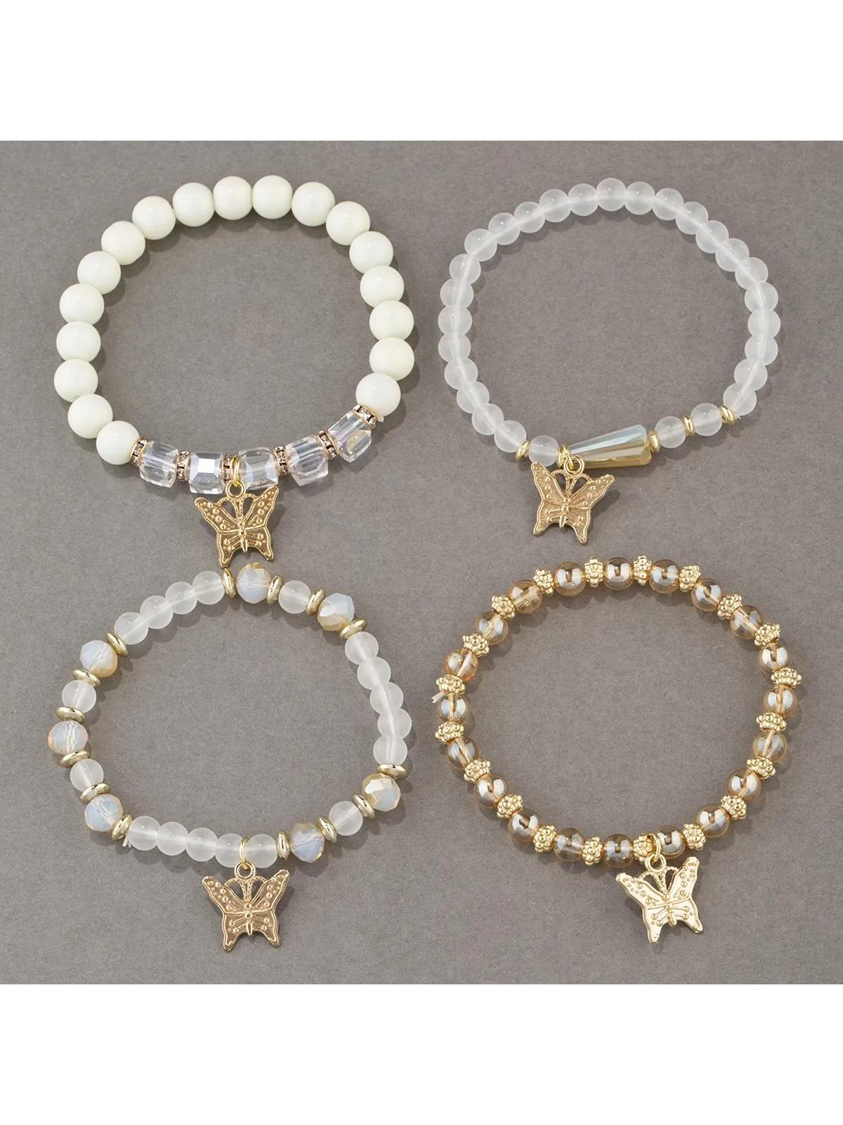 4pcs/set Butterfly Charm White Beaded Bracelet Creative Jewelry for Women