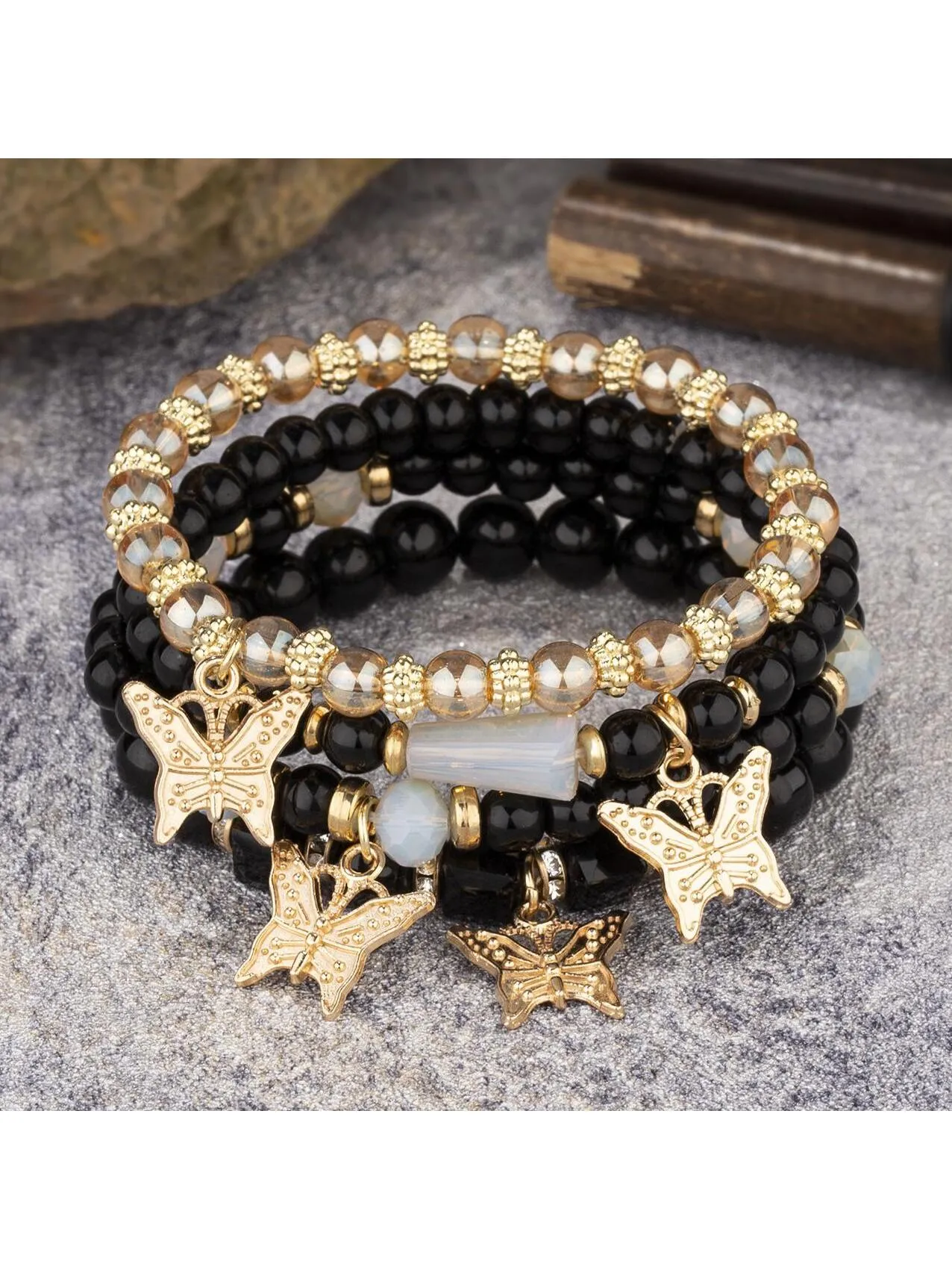 4pcs/set Butterfly Charm White Beaded Bracelet Creative Jewelry for Women