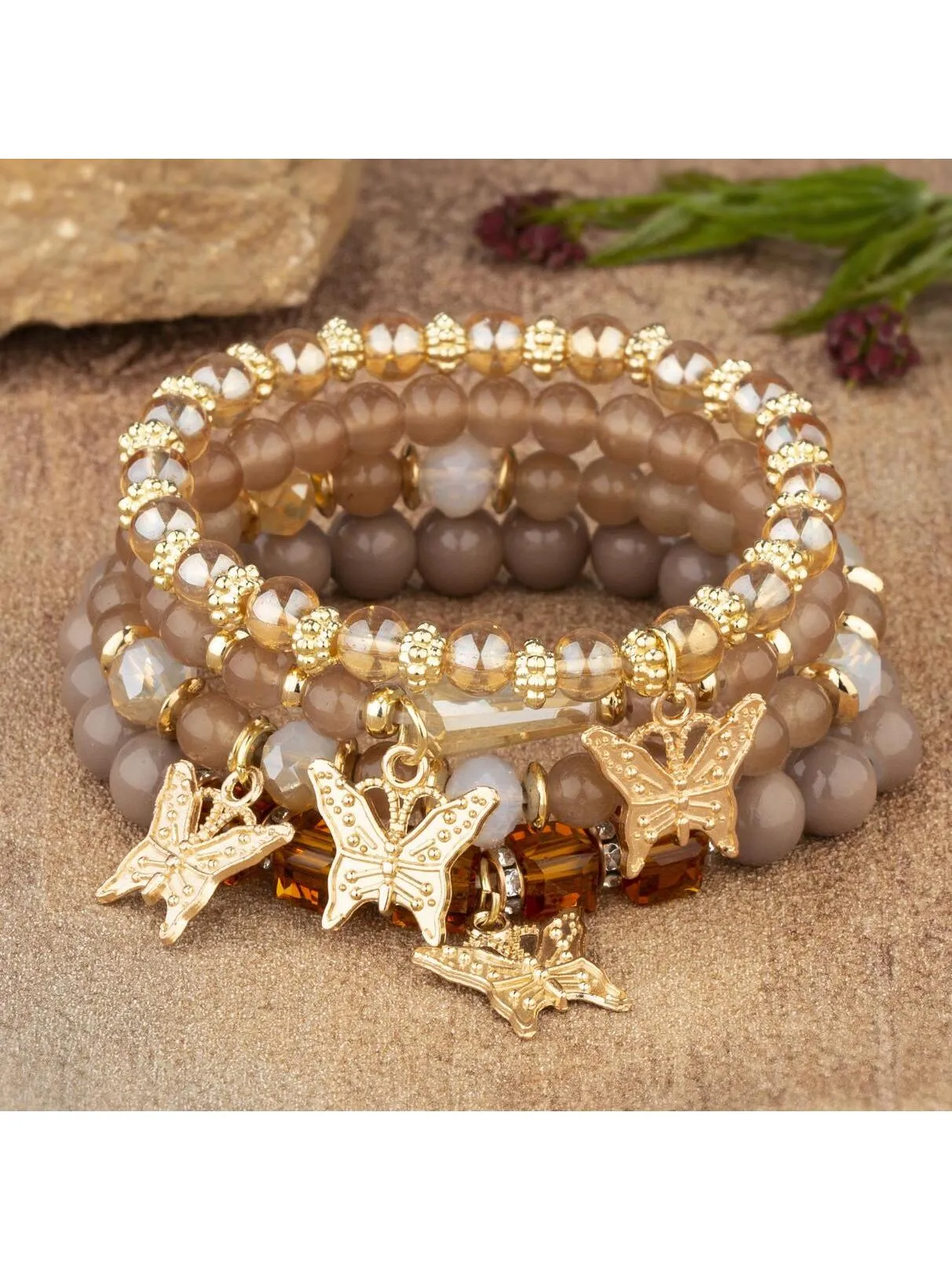 4pcs/set Butterfly Charm White Beaded Bracelet Creative Jewelry for Women