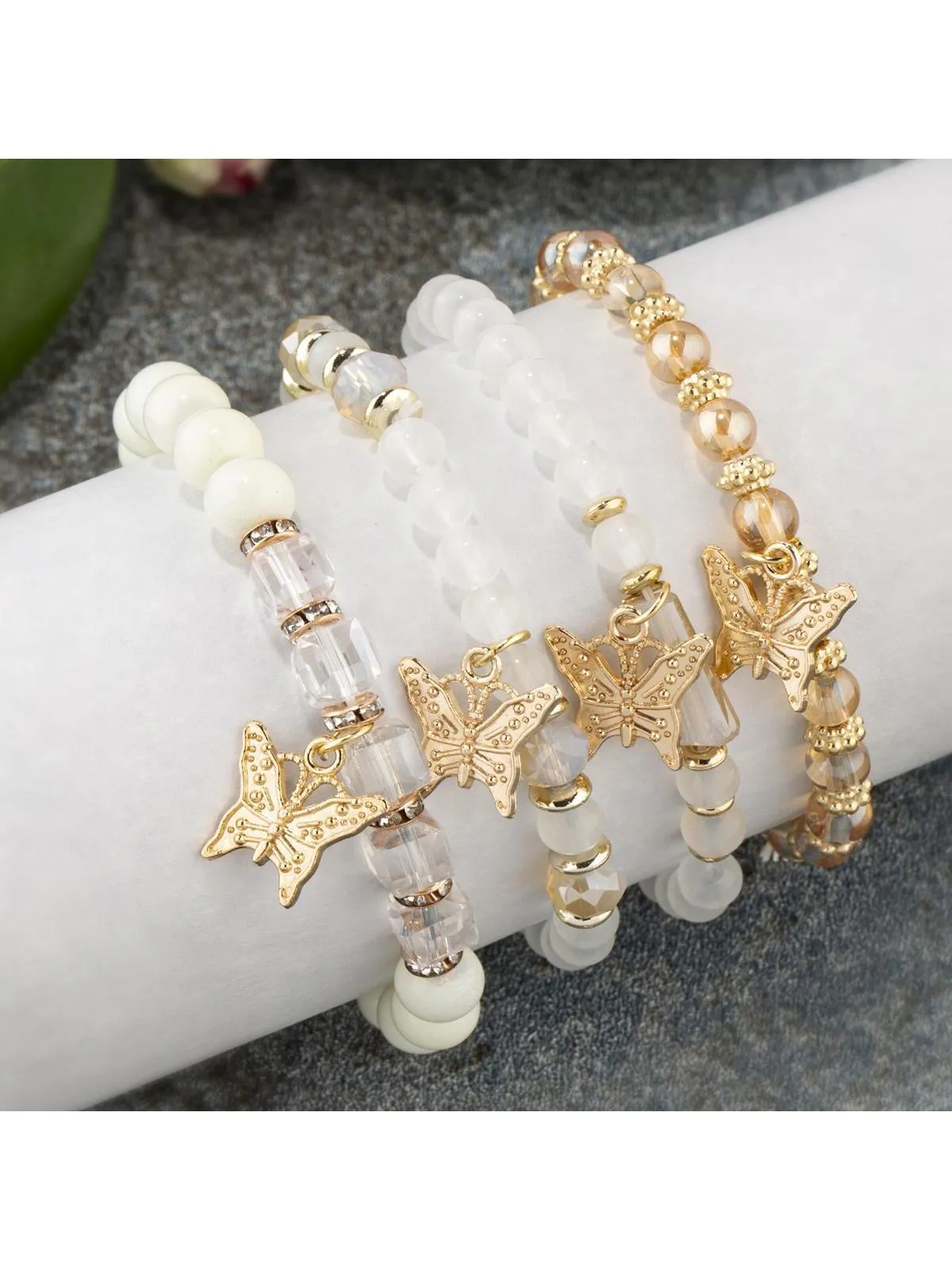 4pcs/set Butterfly Charm White Beaded Bracelet Creative Jewelry for Women