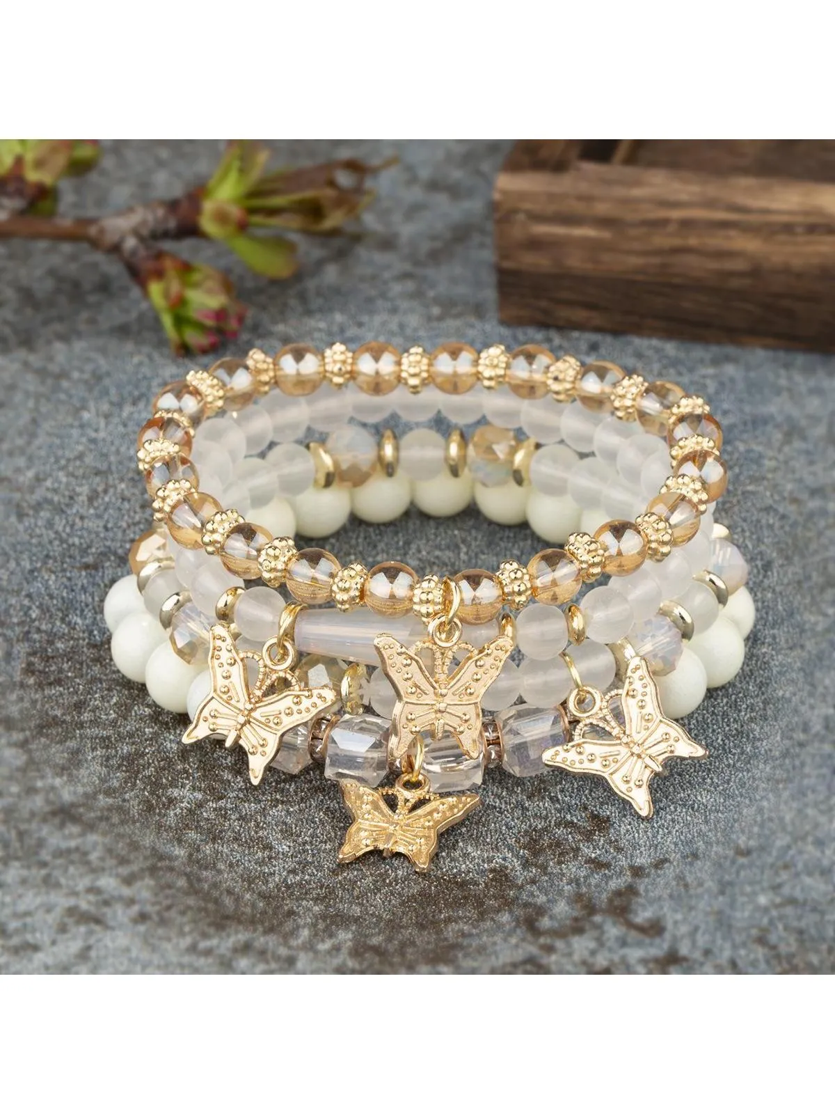 4pcs/set Butterfly Charm White Beaded Bracelet Creative Jewelry for Women