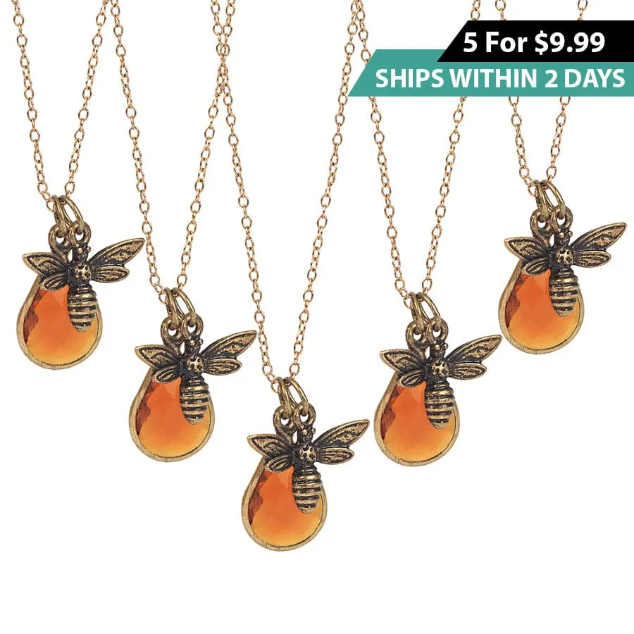 5 Bee Necklaces with Optional Initial Disc