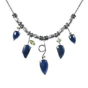 5 Stick Rose Cut Sapphire Necklace With Peridot