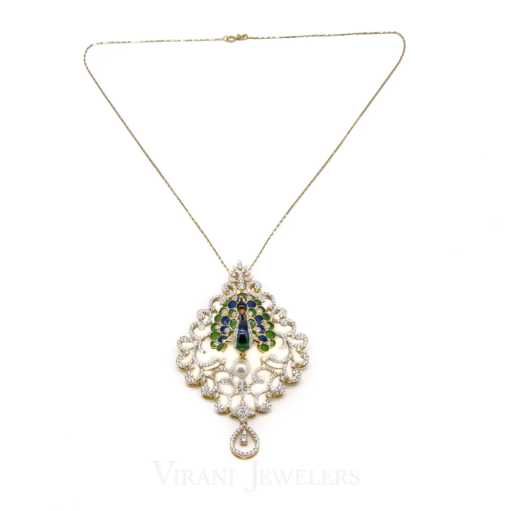 5.83 CT VVS Diamond Peacock Pendant and Earrings Set in 18K Gold