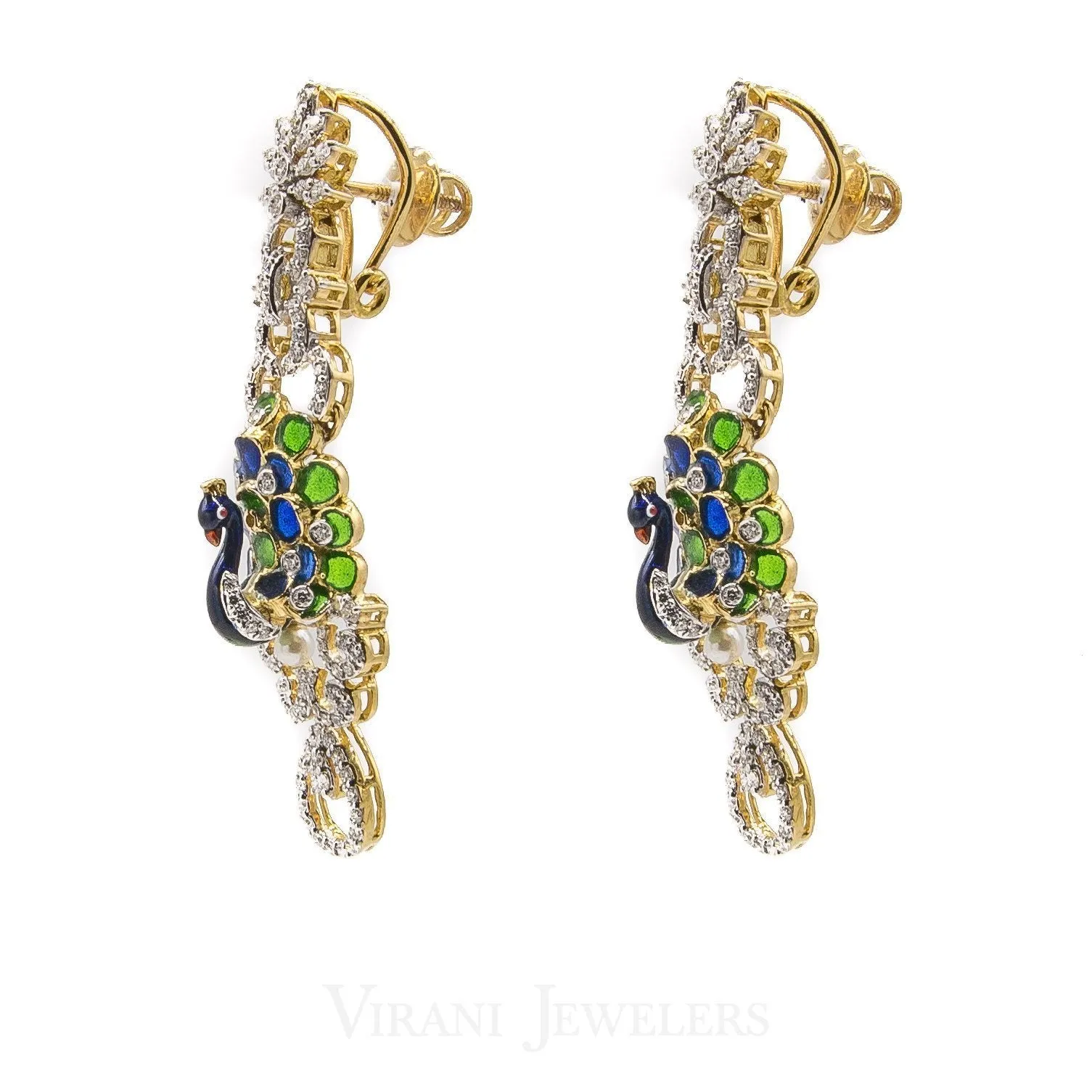 5.83 CT VVS Diamond Peacock Pendant and Earrings Set in 18K Gold