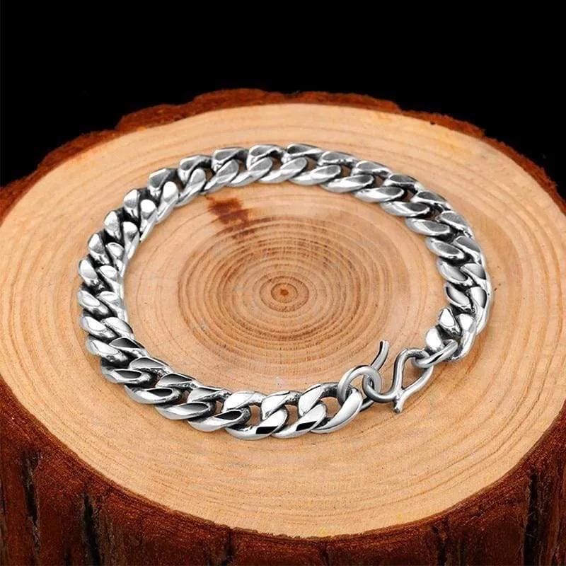 8-10mm Wide Curb Chain Biker Bracelet (Unisex) 925 Sterling Silver