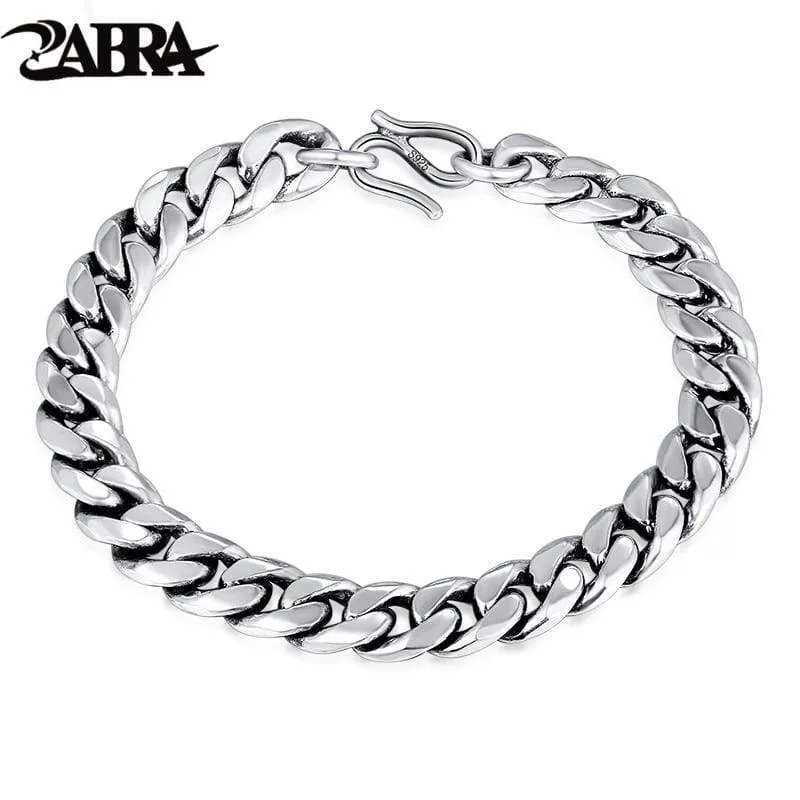 8-10mm Wide Curb Chain Biker Bracelet (Unisex) 925 Sterling Silver