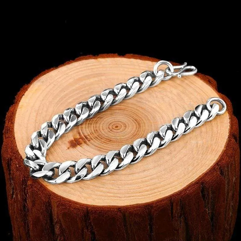 8-10mm Wide Curb Chain Biker Bracelet (Unisex) 925 Sterling Silver