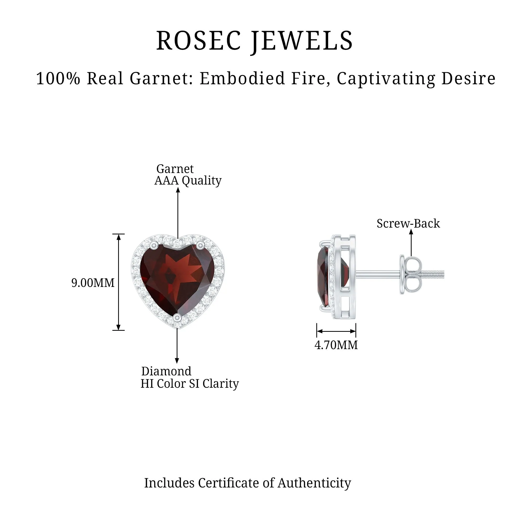 8.25 CT Heart Shape Garnet Stud Earrings with Diamond Halo