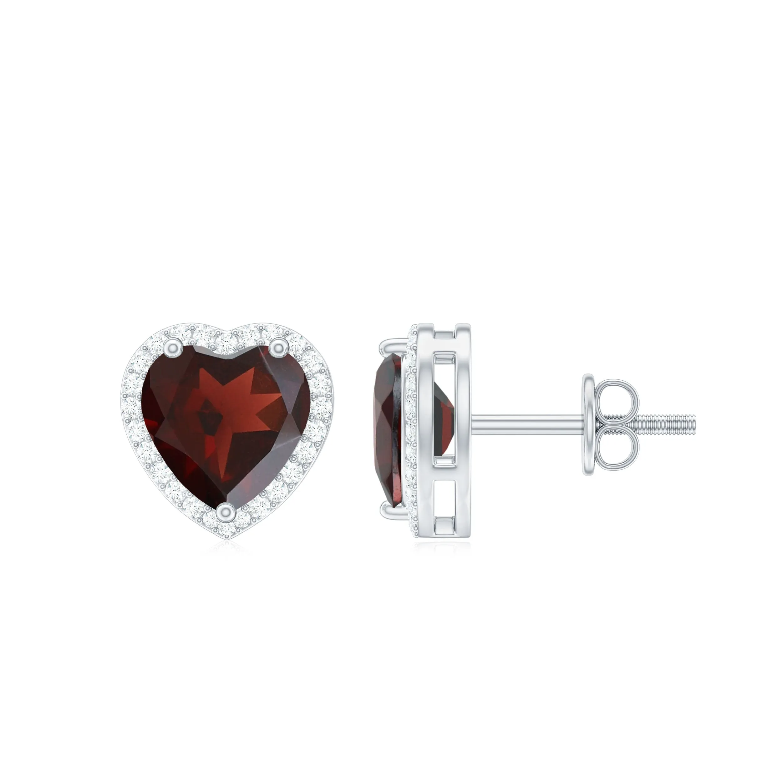 8.25 CT Heart Shape Garnet Stud Earrings with Diamond Halo