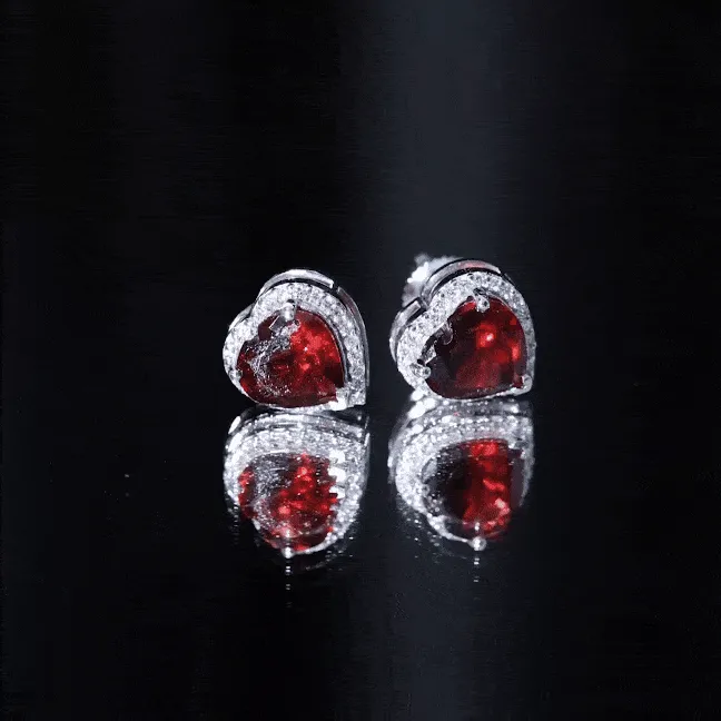 8.25 CT Heart Shape Garnet Stud Earrings with Diamond Halo