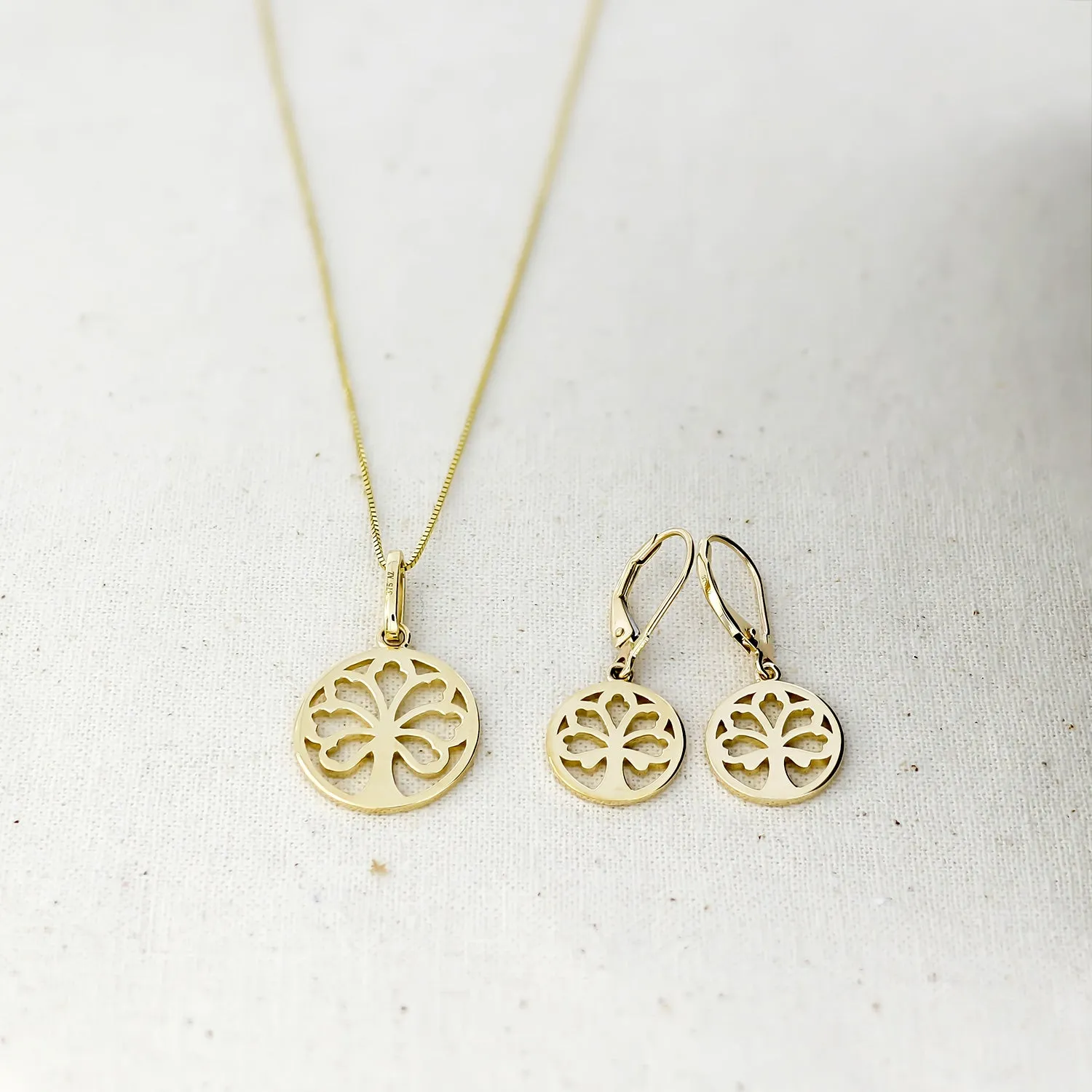 9 Carat Yellow Gold Tree of Life Drop Earrings