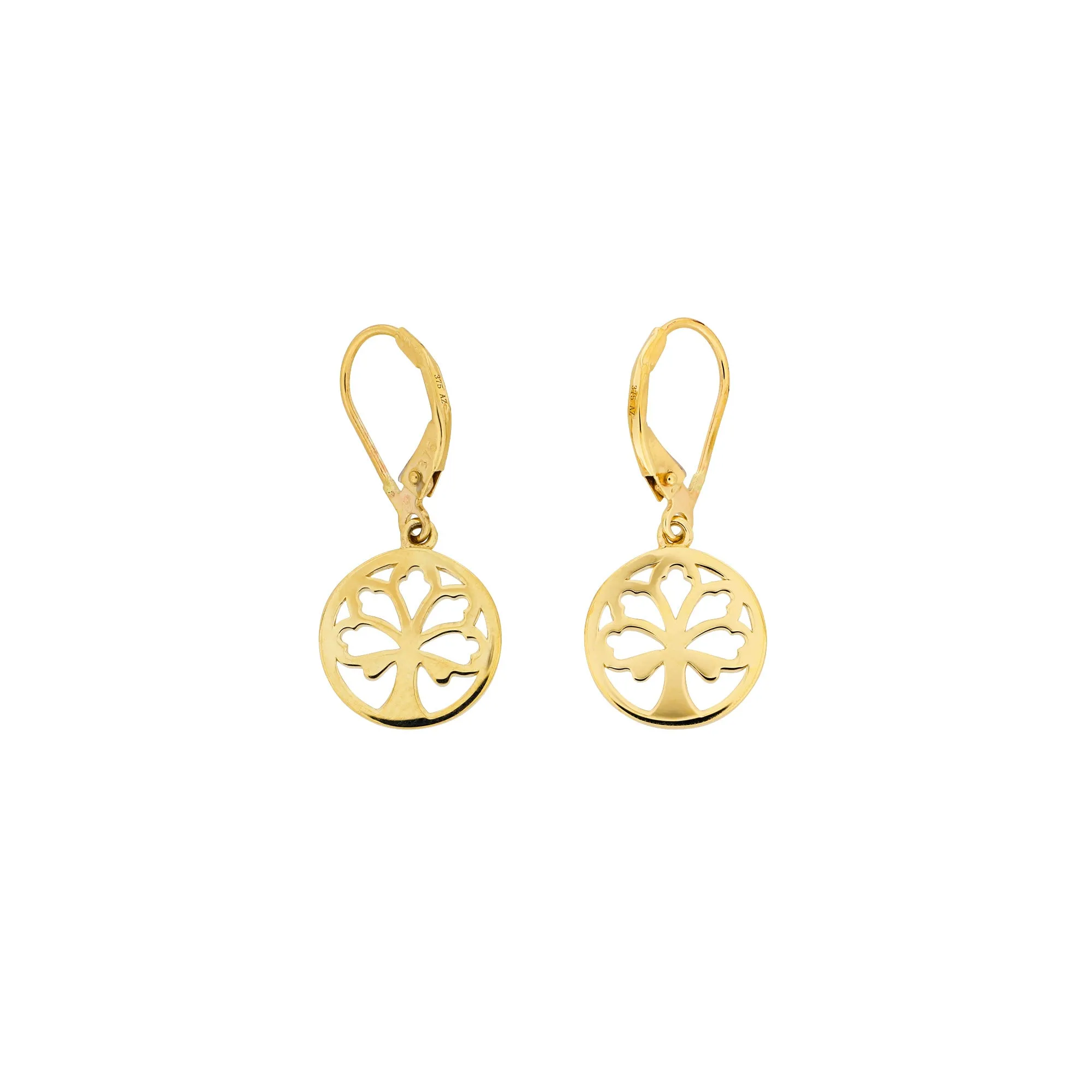 9 Carat Yellow Gold Tree of Life Drop Earrings