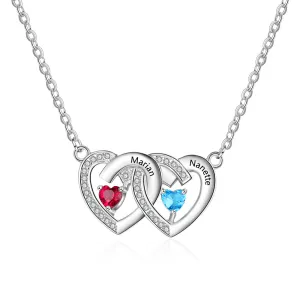 925 Sterling Silver Birthstones Two Hearts Shape Necklace