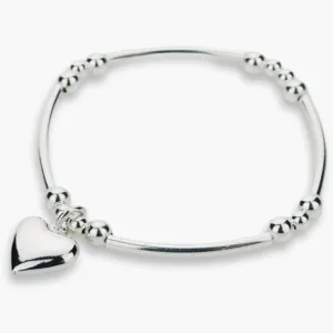 925 Sterling Silver Puff Heart Tube Bracelet, Sterling Silver Stretch Bracelet, Bracelets, Stacked Bracelets