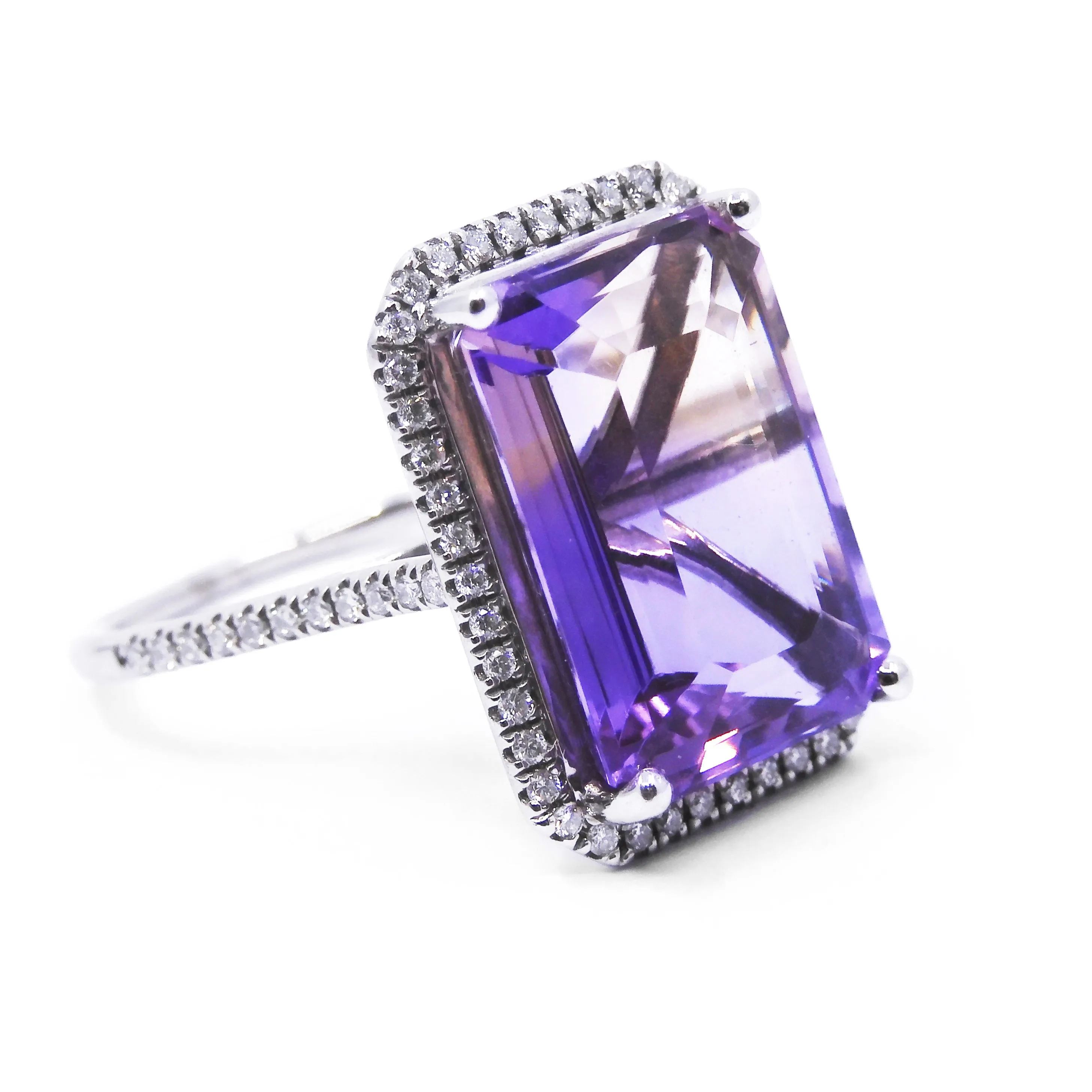 9.33ct Ametrine and Diamond Halo Ring | Pre-Loved | 18K White Gold