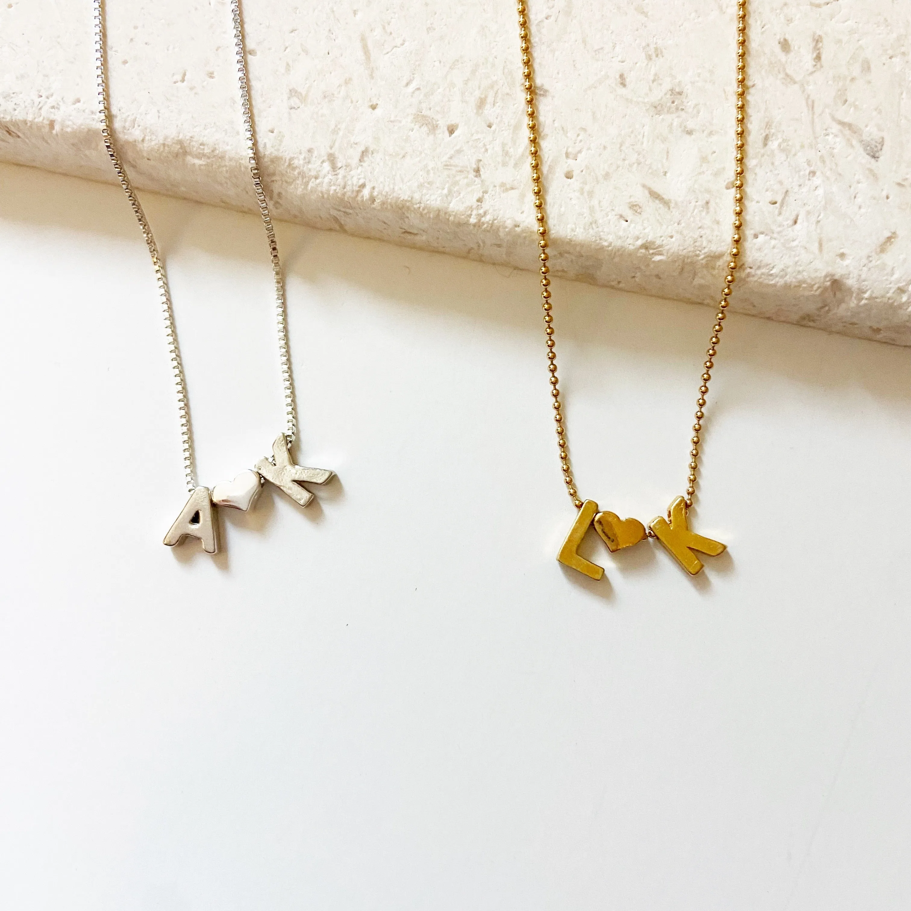 Adjustable length sliding clasp initial necklaces