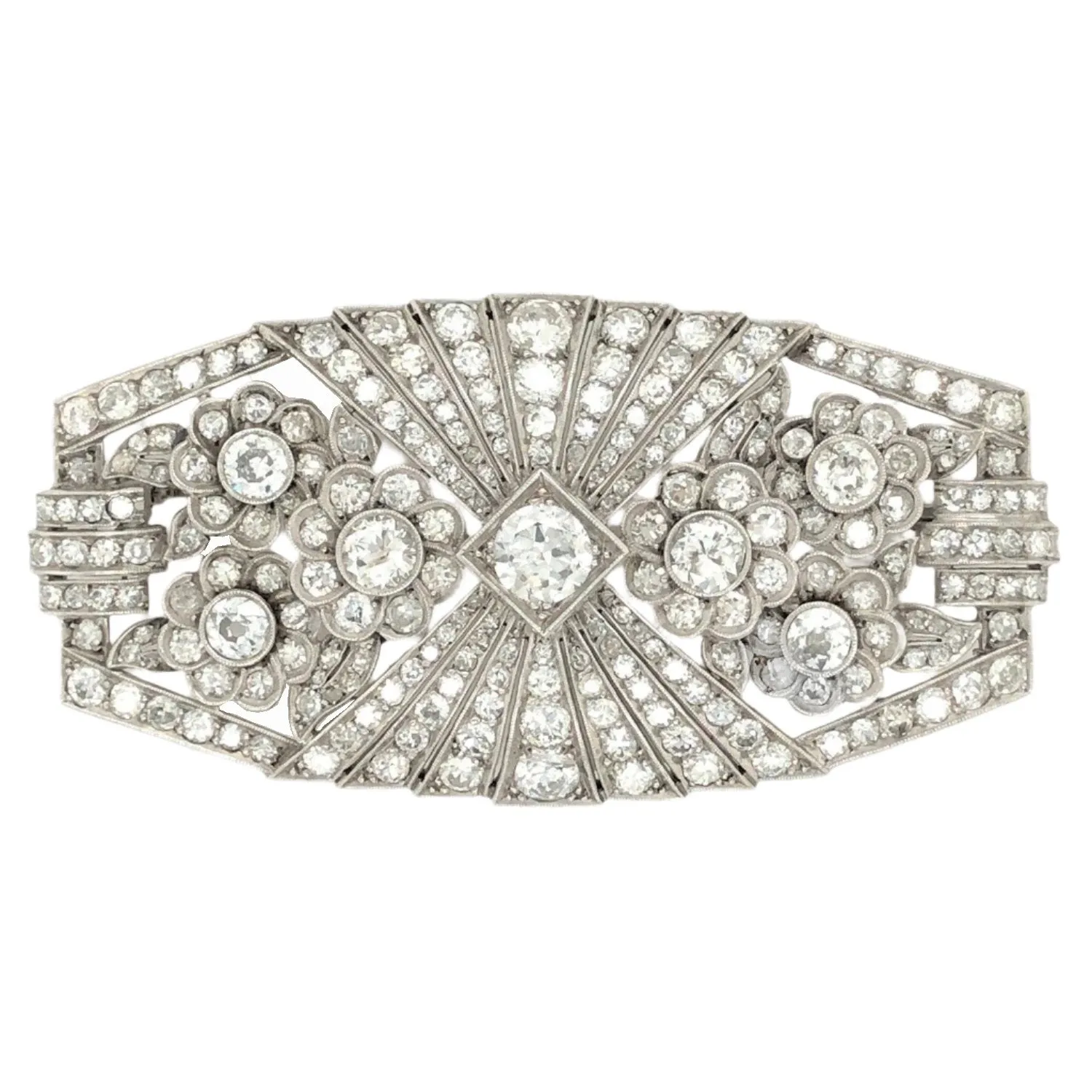 An Art Déco platinum and diamond plaque brooch. France, 1925 circa