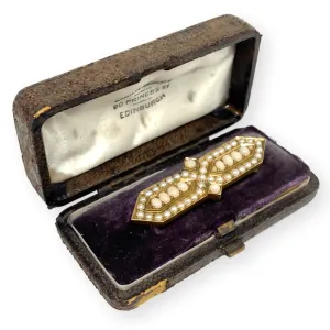 Angel Skin Coral and Seed Pearl Victorian Brooch Pin 18K Yellow Gold