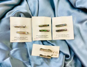 Antique 1910s Rectangular Abalone Shell Silver Lingerie Pins