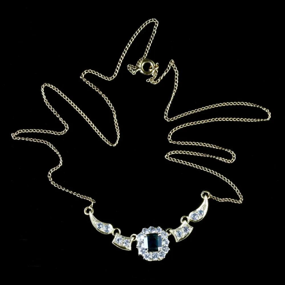 Antique Art Deco Sapphire Necklace 9Ct Gold Circa 1930