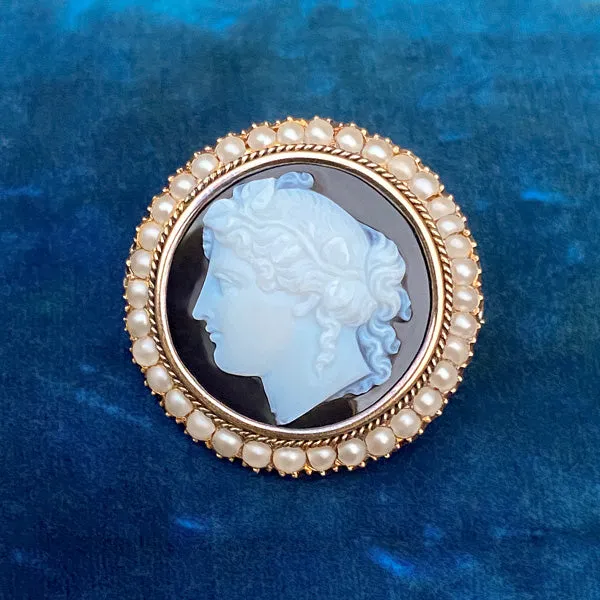 Antique Black Hardstone Cameo Pin