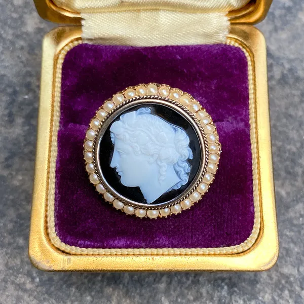 Antique Black Hardstone Cameo Pin