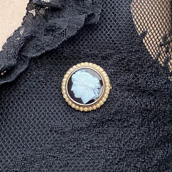 Antique Black Hardstone Cameo Pin