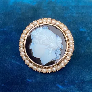 Antique Black Hardstone Cameo Pin