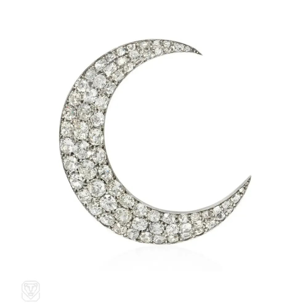 Antique diamond crescent moon brooch