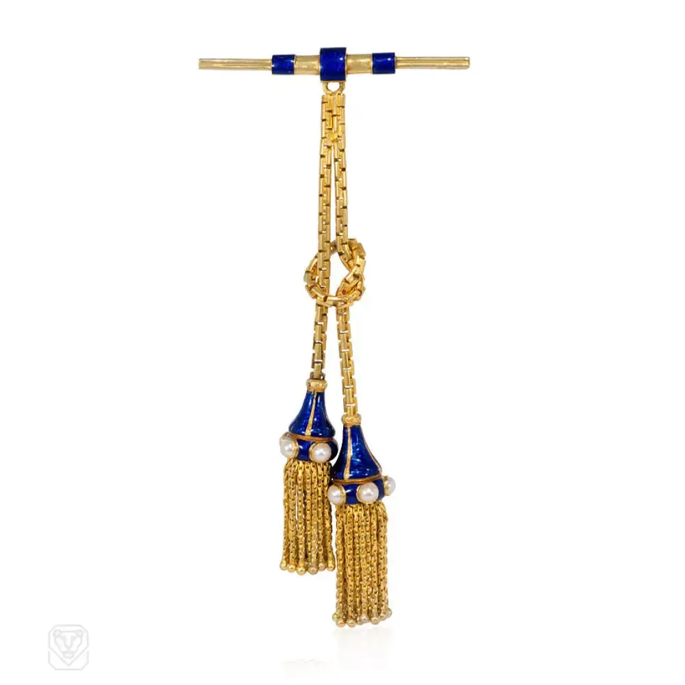 Antique gold and enamel tassel brooch