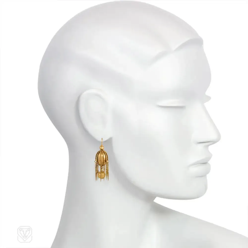 Antique gold bead and fringe earrings