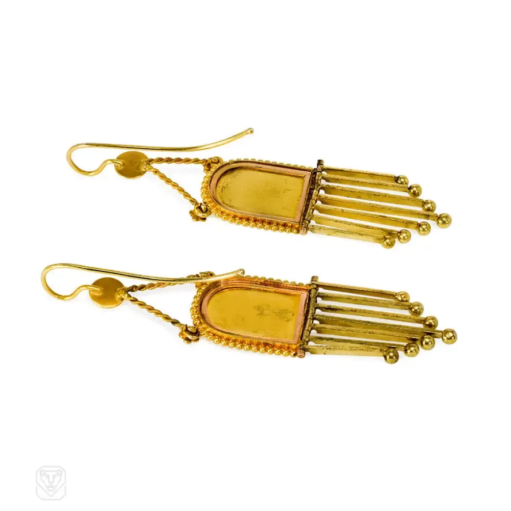 Antique gold cupid pendant earrings