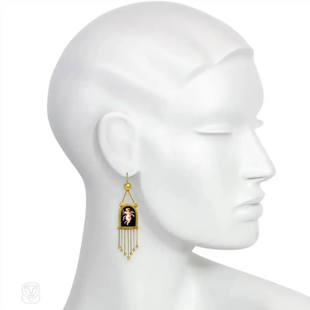 Antique gold cupid pendant earrings