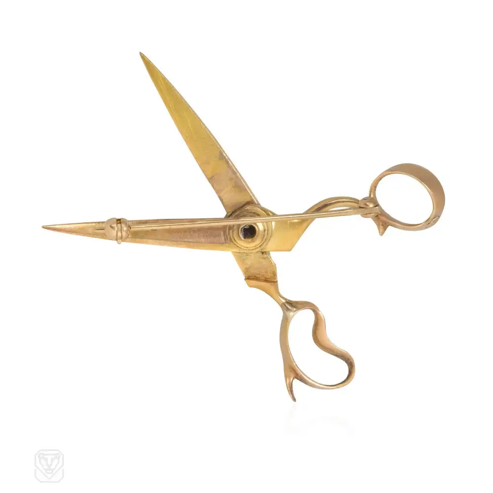 Antique gold scissors brooch