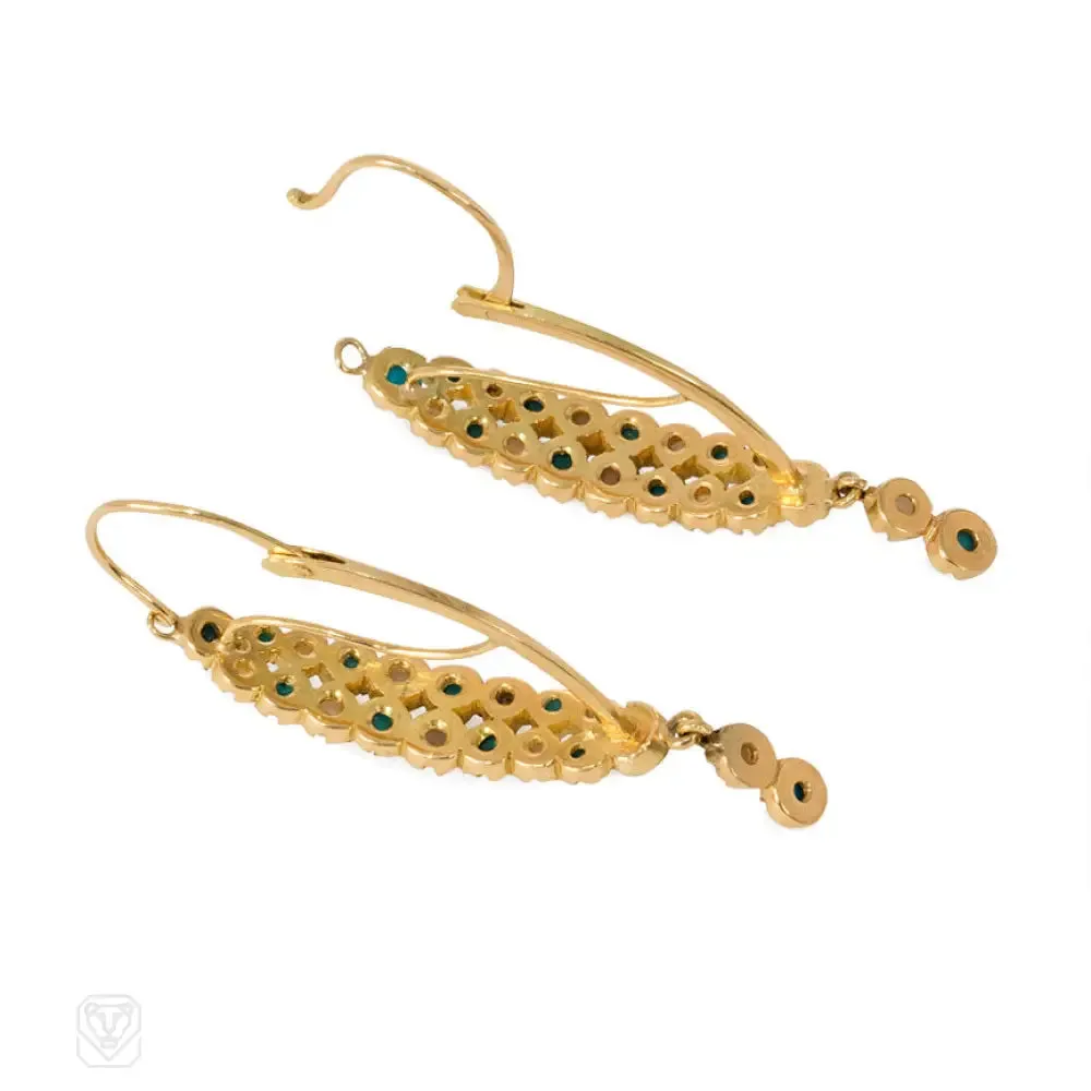 Antique pearl and turquoise poissarde earrings, France