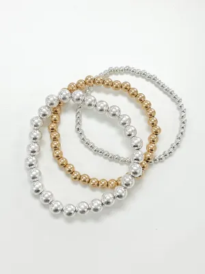 April - Stretchable Beaded Bracelets (Silver & Gold)