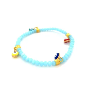 Aquamarine Blue Mati Evil Eye Crystal Bracelets