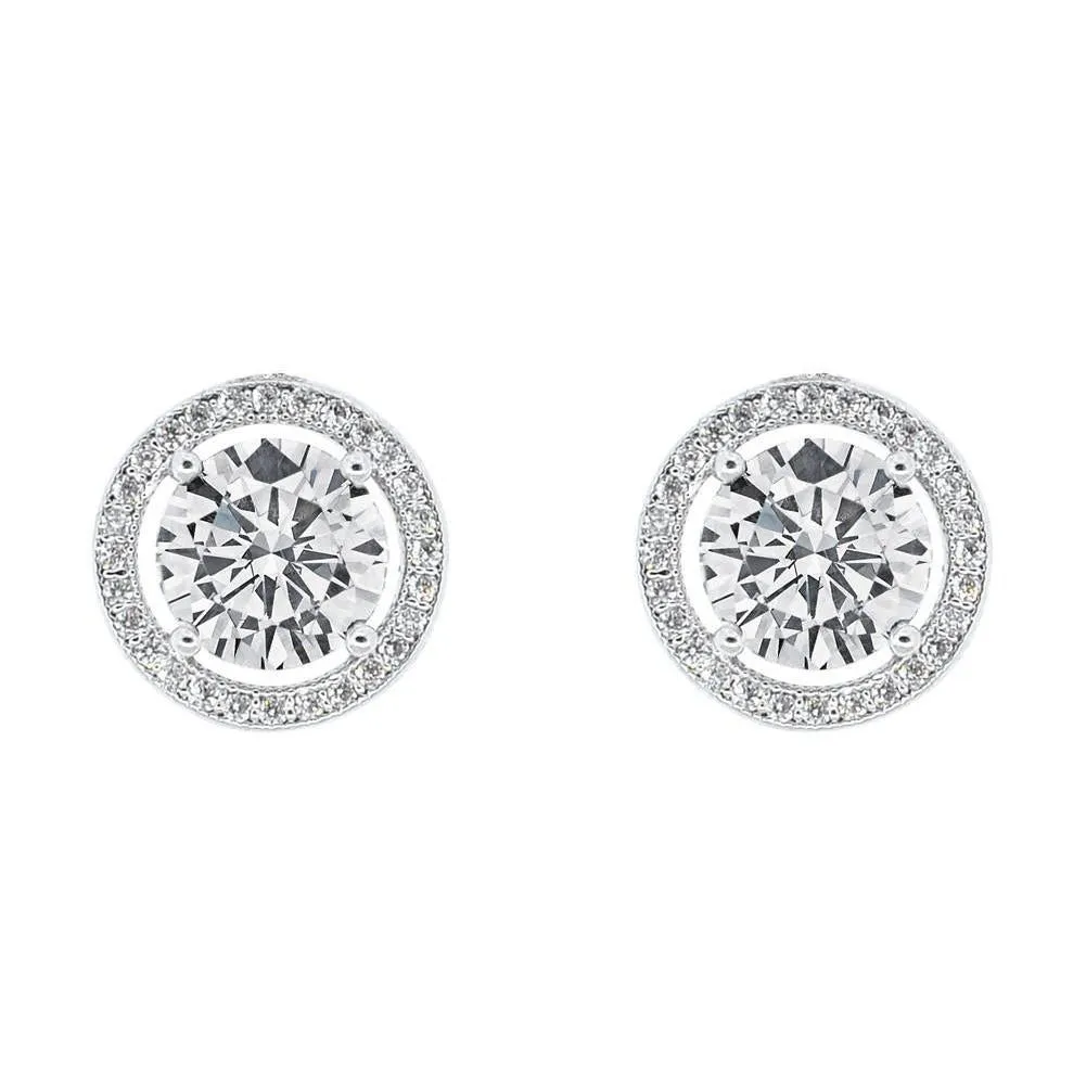 Ariel 18k White Gold Plated Halo Stud Earrings with Simulated Diamond Crystals for Women