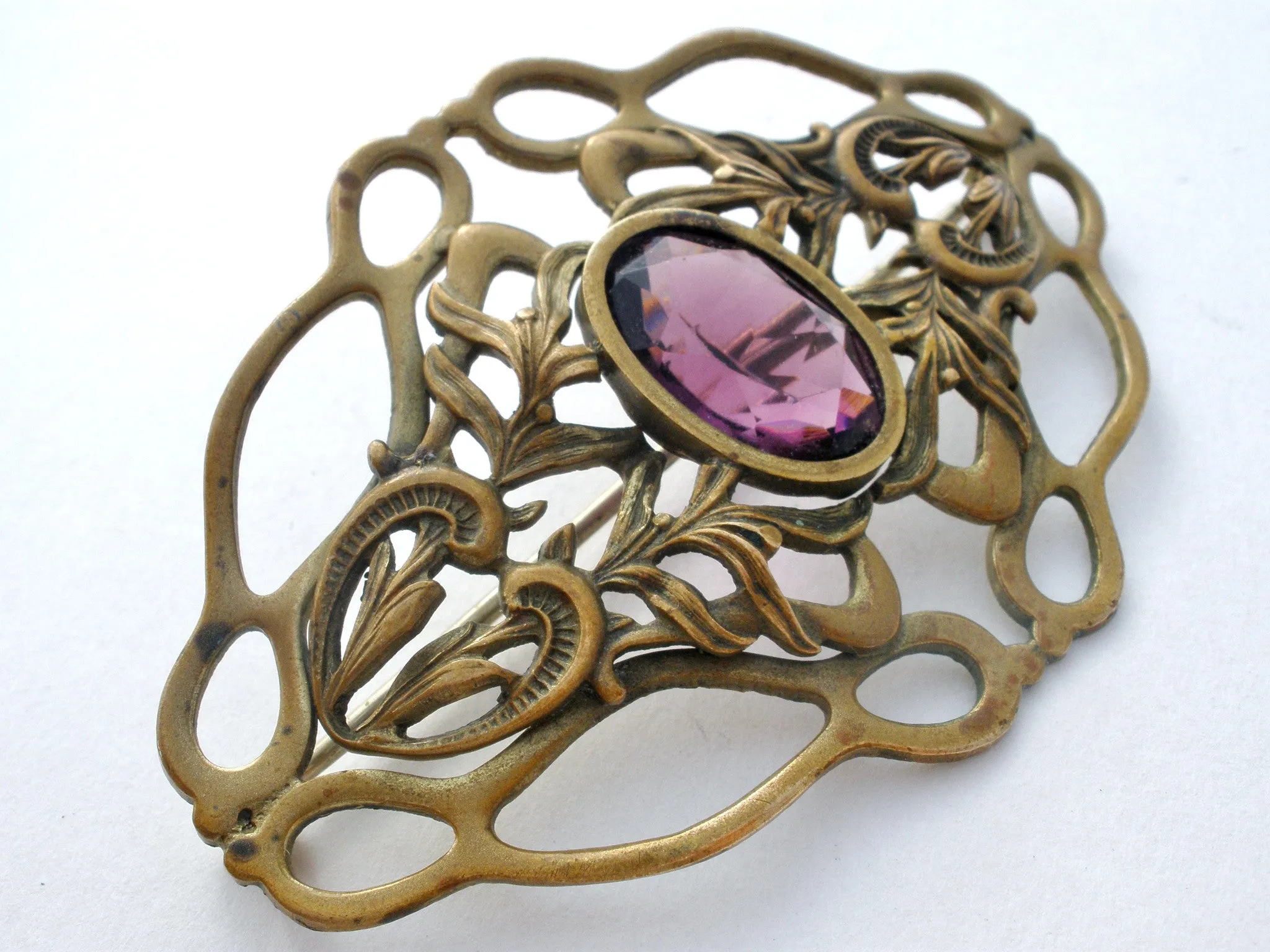 Art Nouveau Gilt Amethyst Brooch