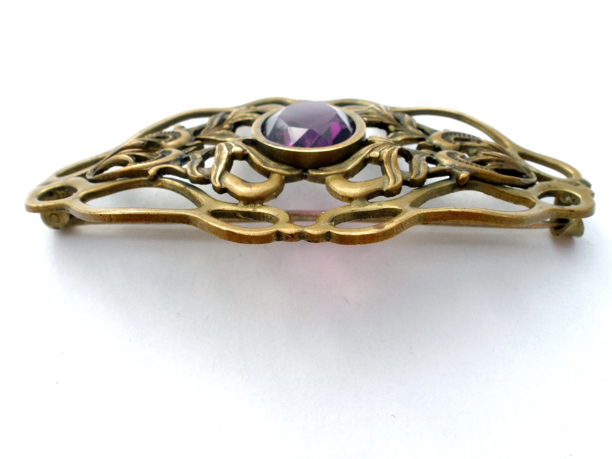 Art Nouveau Gilt Amethyst Brooch