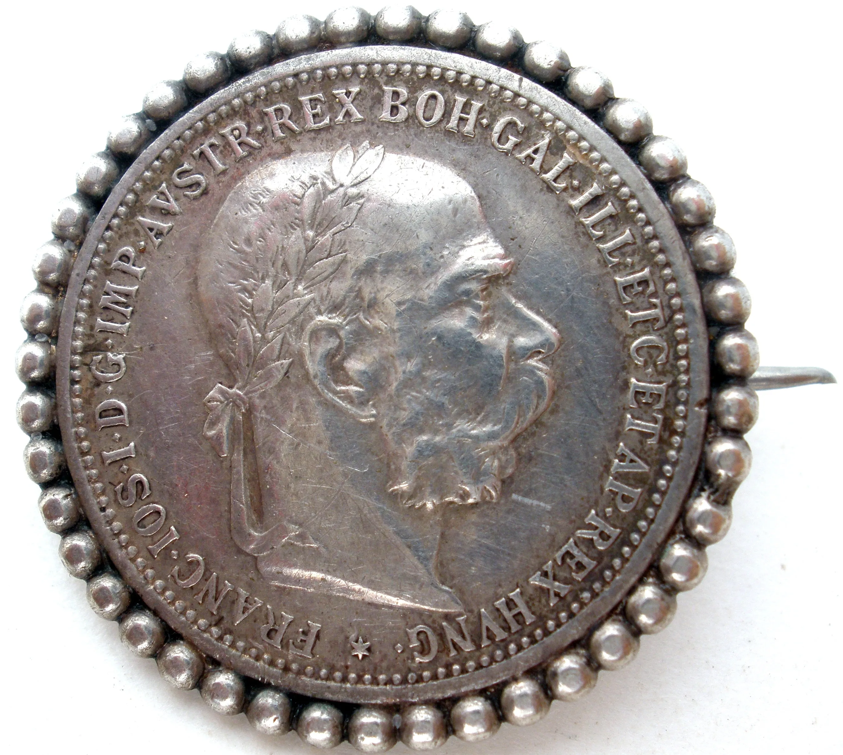 Austria 1893 Silver Corona Coin Brooch Antique