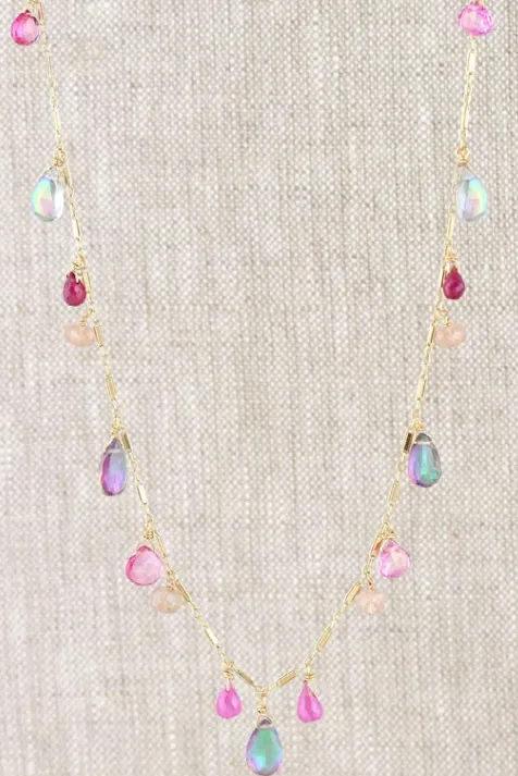 AVF Gold Mystic Topaz, Pink Sapphire, Quartz, Ruby & Moonstone Necklace (SI6729)