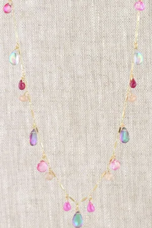 AVF Gold Mystic Topaz, Pink Sapphire, Quartz, Ruby & Moonstone Necklace (SI6729)