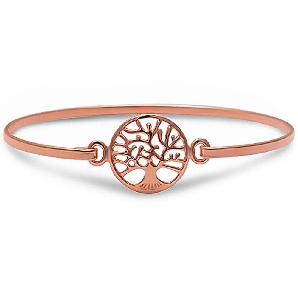 Bangle Sterling Silver Cross or Tree of Life Bracelets Silver, Rose or Yellow Gold Plated