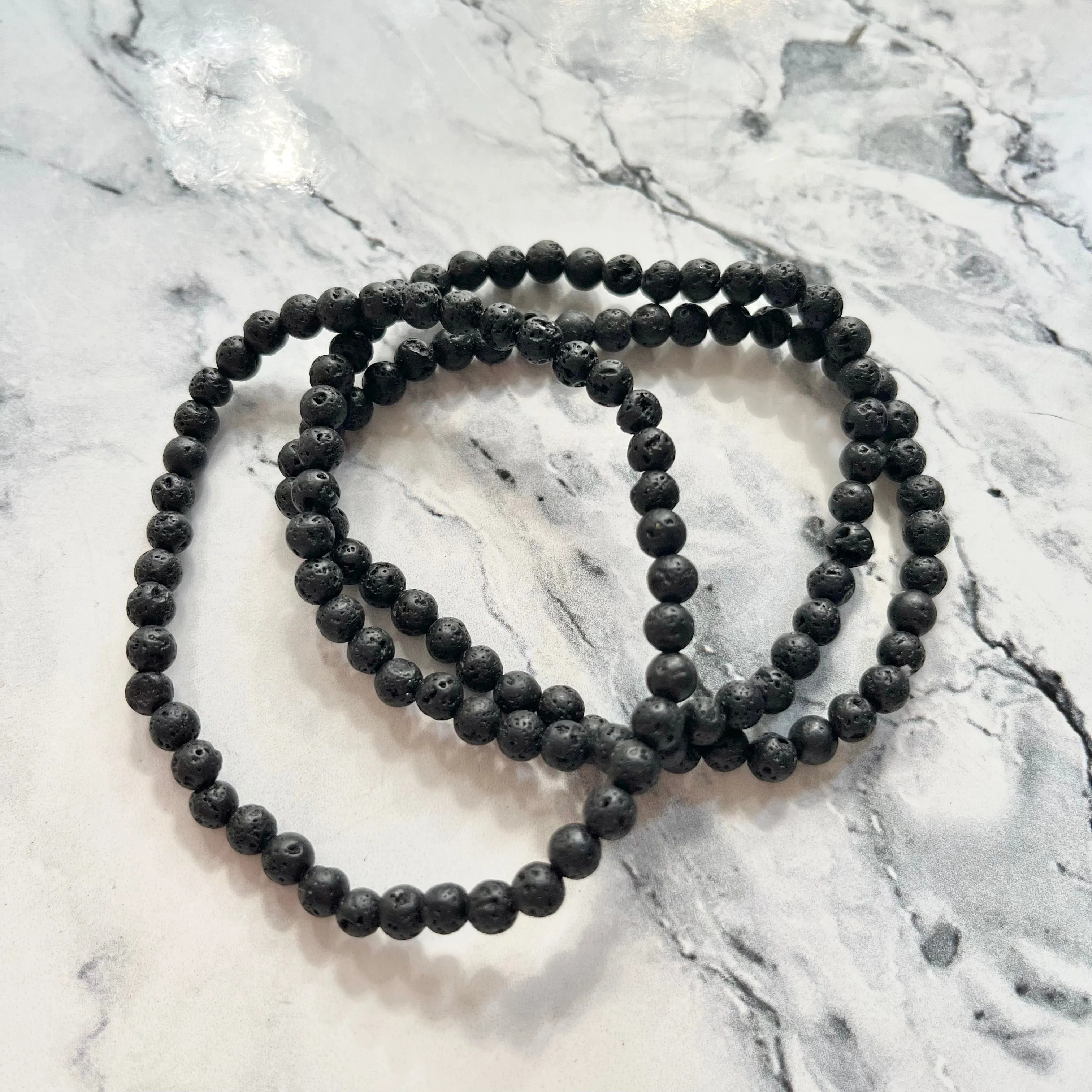 Black Lava Stone 4mm Beaded Bracelet - Strength