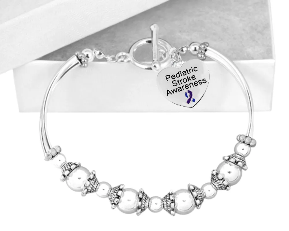 Blue & Purple Ribbon Pediatric Stroke Awareness Heart Charm Partial Beaded Bracelets